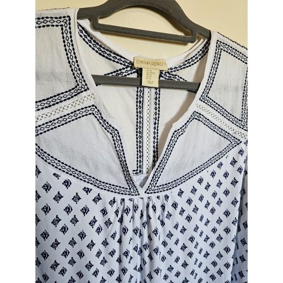 Cynthia Rowley Women White/Navy Sleeveless Adorable Boho Top Plus Size 2X - Picture 2 of 7